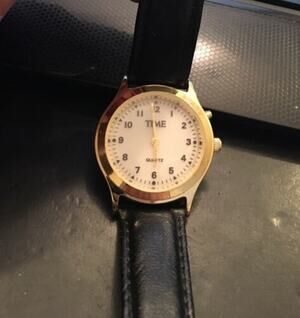 Unisex Gold Tone Time Magazine Watch, Black Band